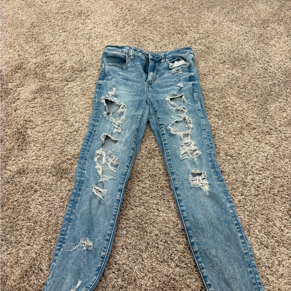 American Eagle Blue Skinny Jeans Distressed Style